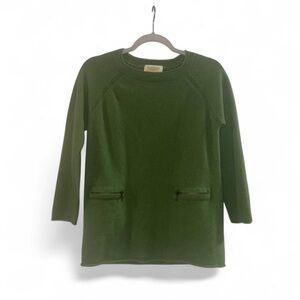 Peck & Peck Cashmere and Wool Green Crew Neck Sweater‎ Zip Pockets Size Large